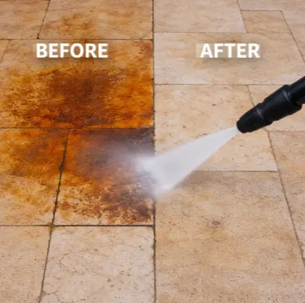 Before and after driveway rust stain removal Tampa